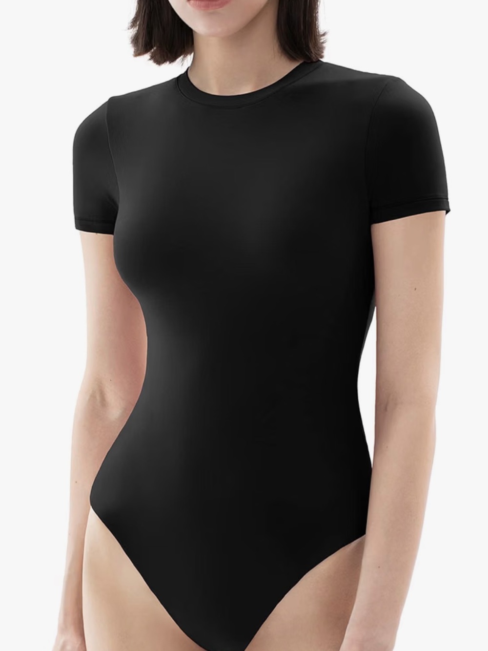 PUMIEY Women's Crew Neck Short Sleeve Thong Bodysuit